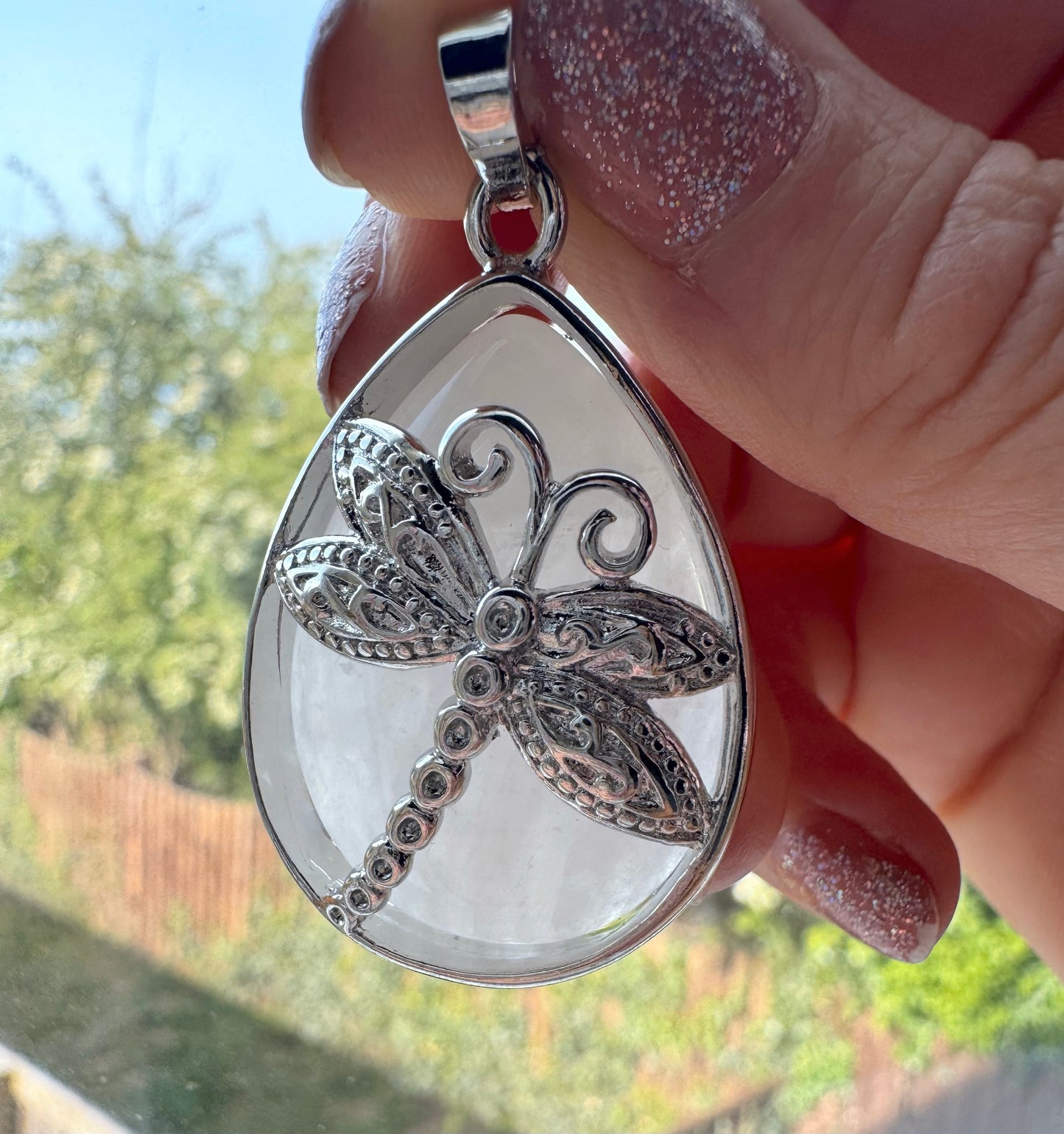 rock crystal dragonfly pendant necklace