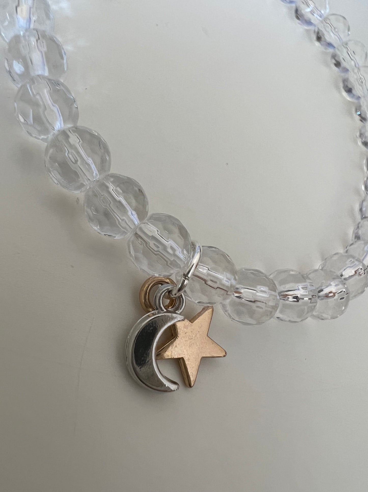 Crystal bead moon star charm stretch bracelet