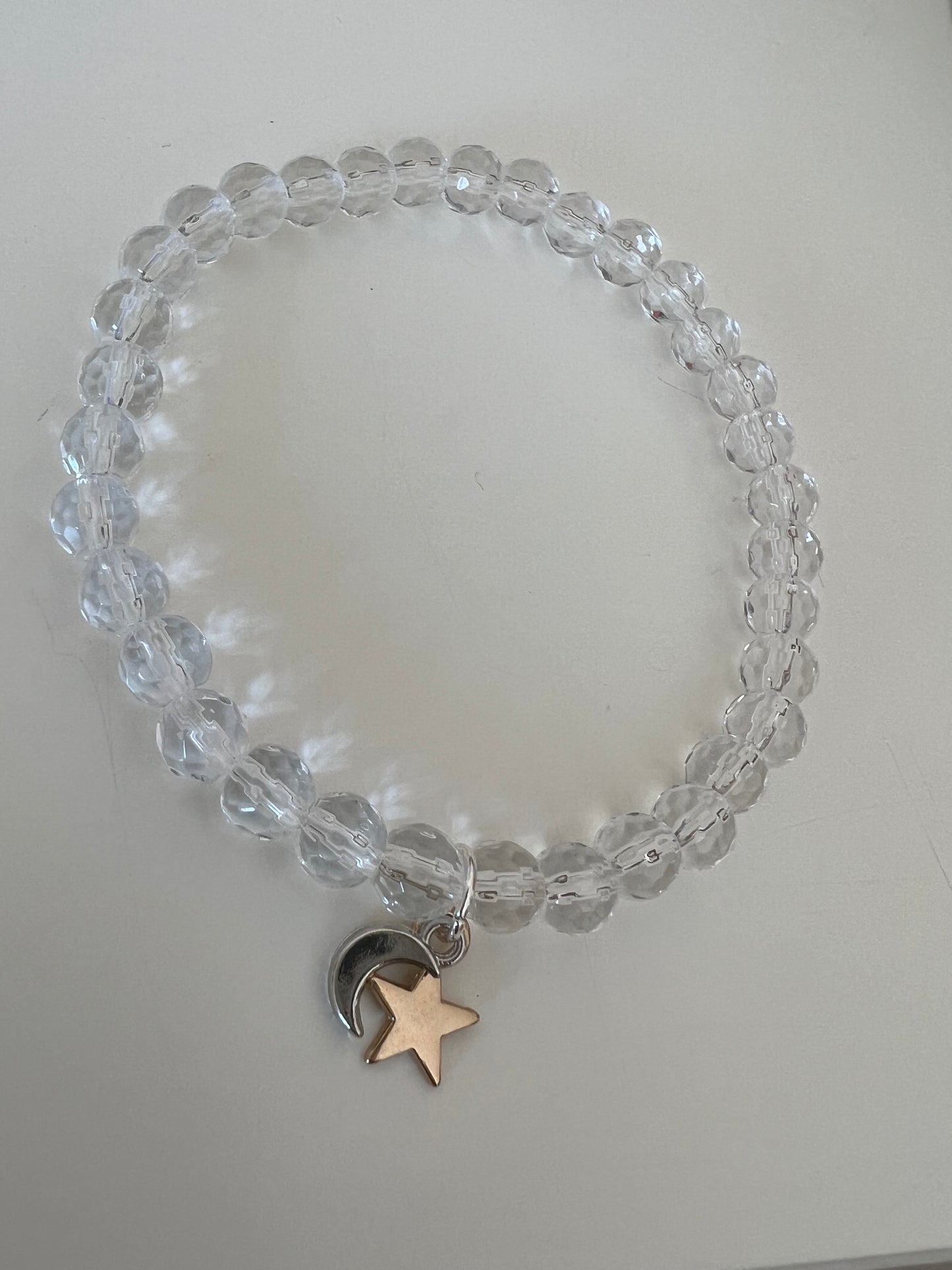 Crystal bead moon star charm stretch bracelet