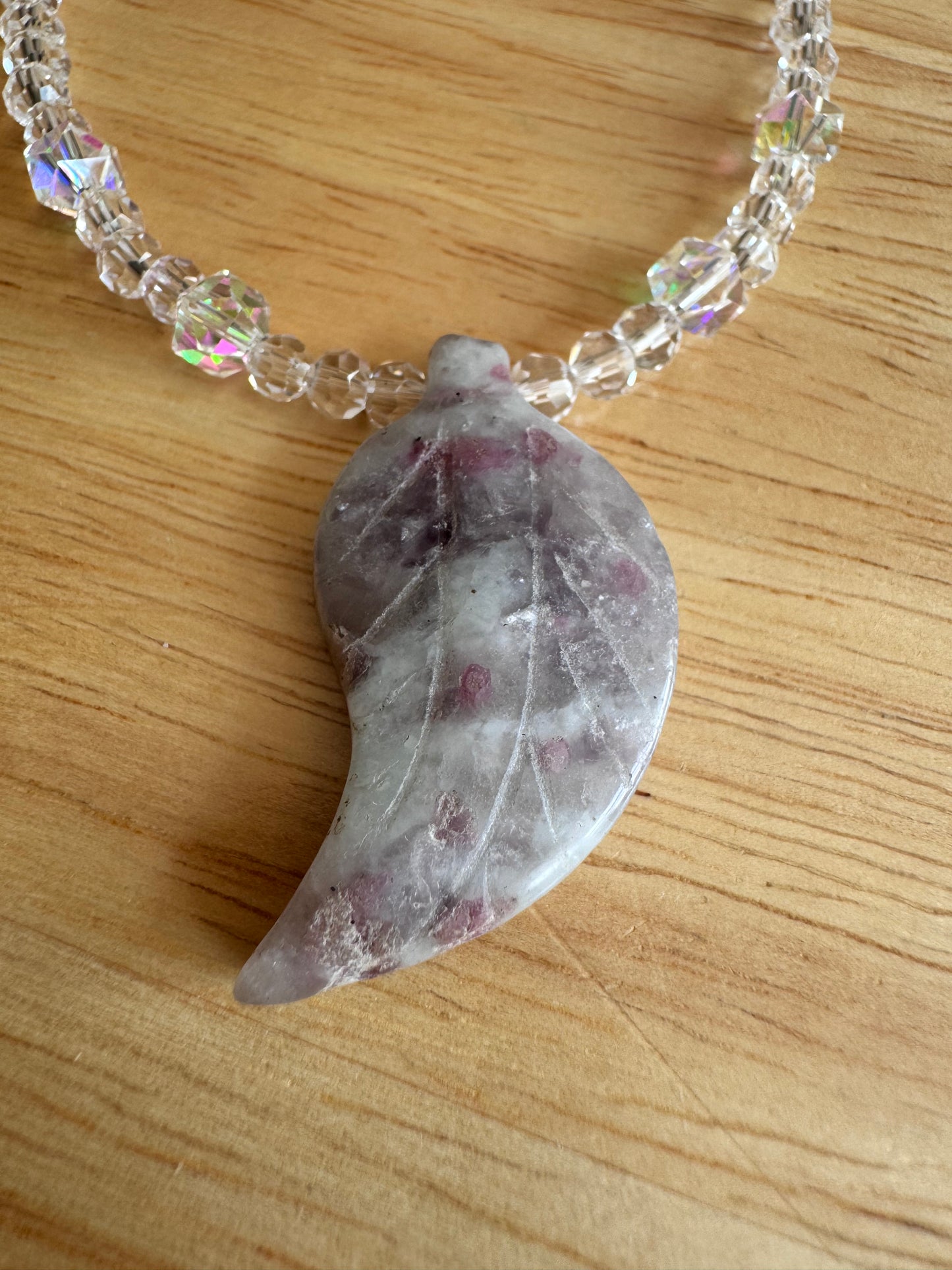 Lilac Jasper leaf pendant necklace