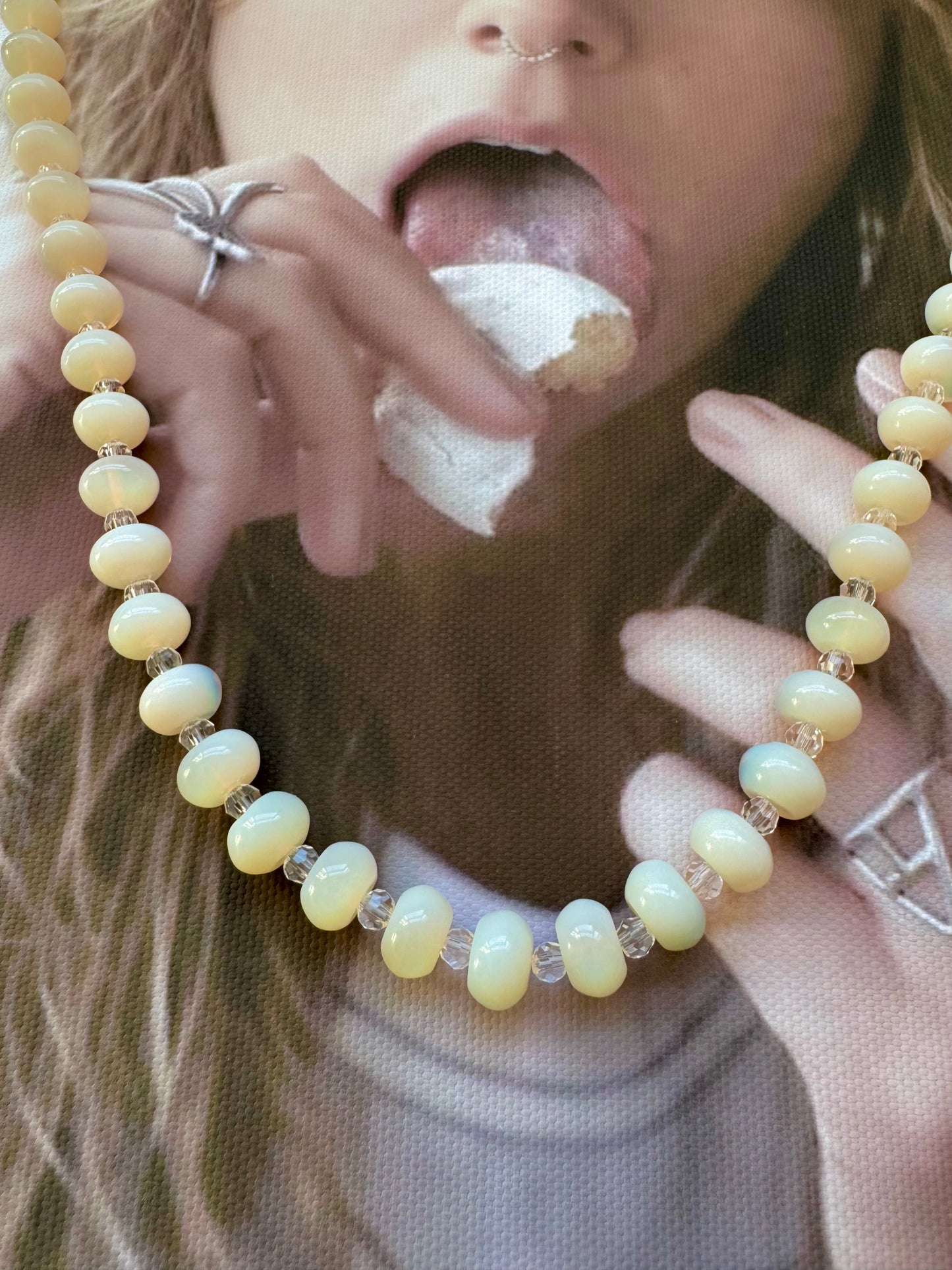 cream opaline bead necklace