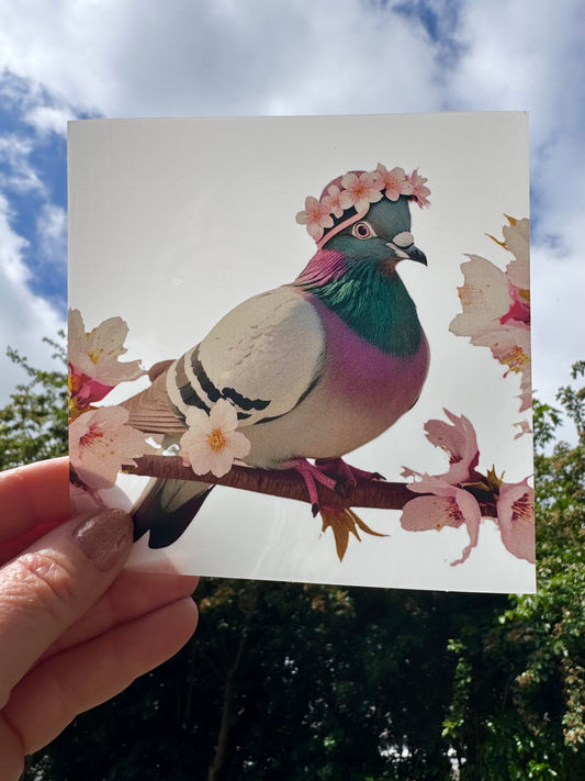 pigeon and pink blossom window cling sticker