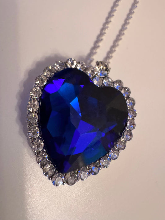 Blue diamante heart pendant necklace