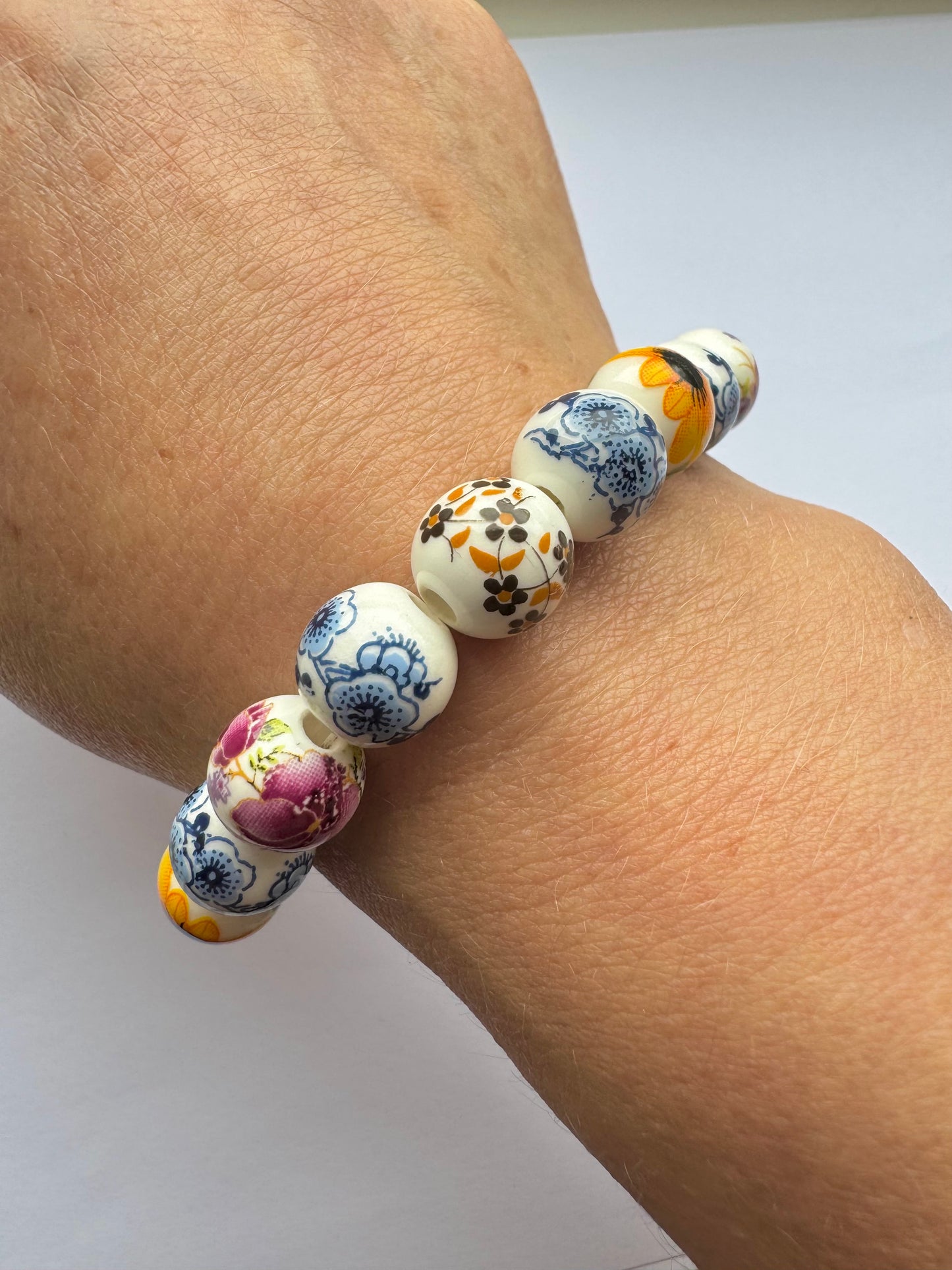 ceramic flower bead bracelet