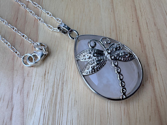 rock crystal dragonfly pendant necklace