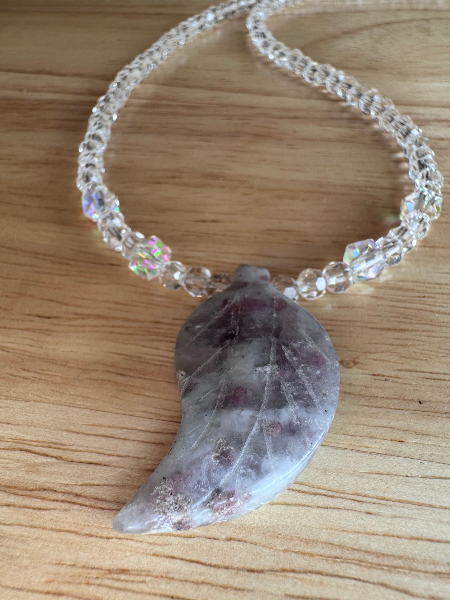 Lilac Jasper leaf pendant necklace