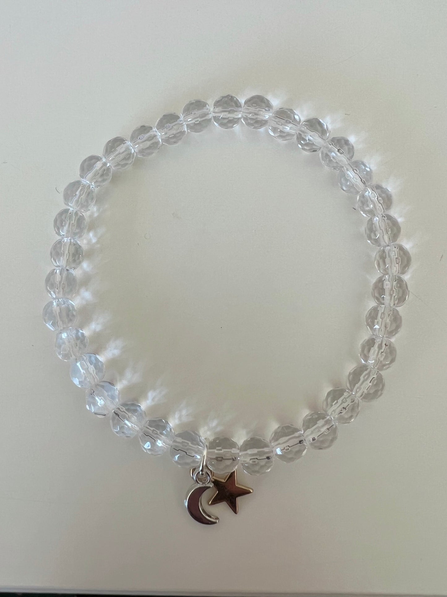 Crystal bead moon star charm stretch bracelet