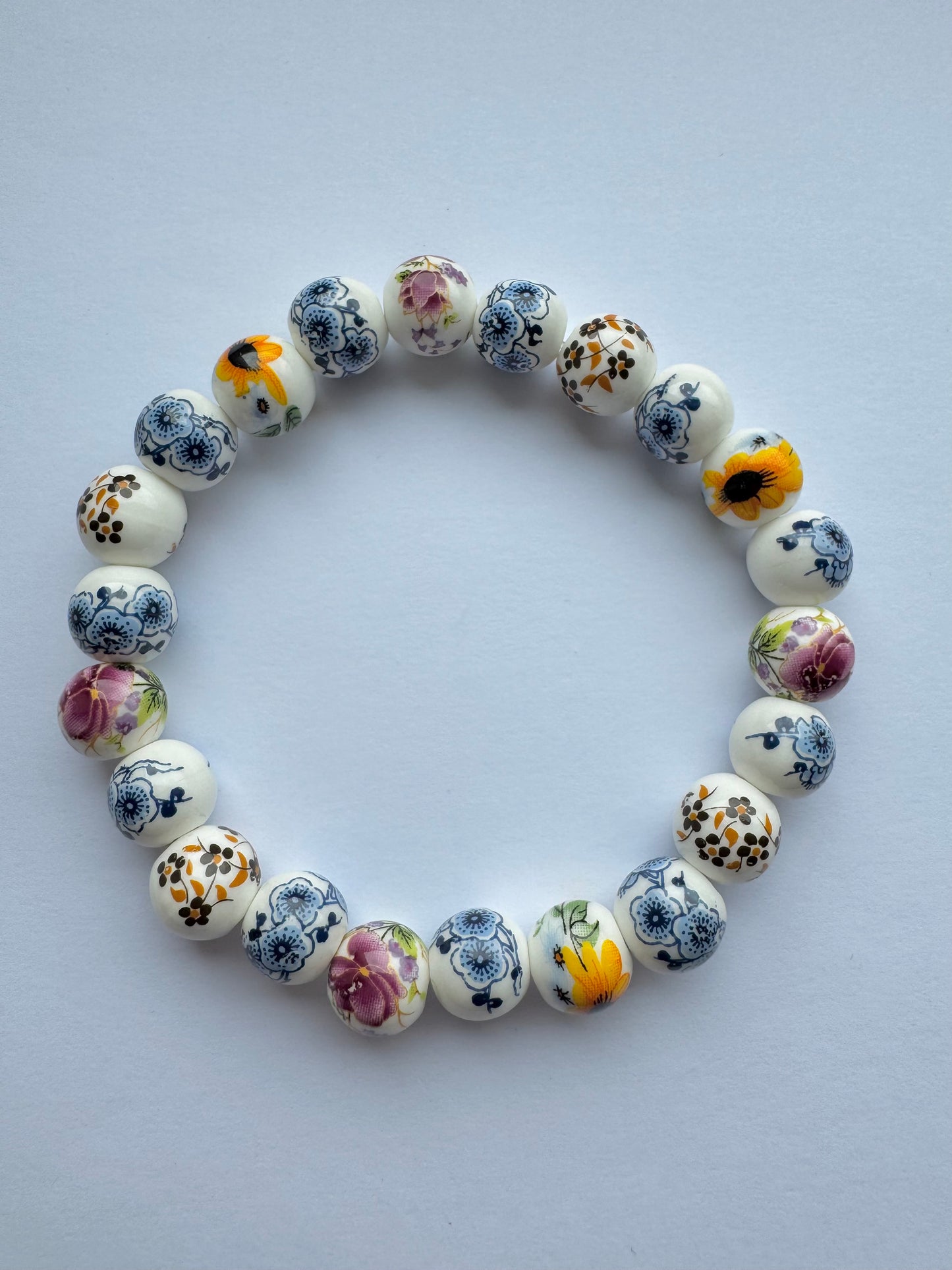 ceramic flower bead bracelet