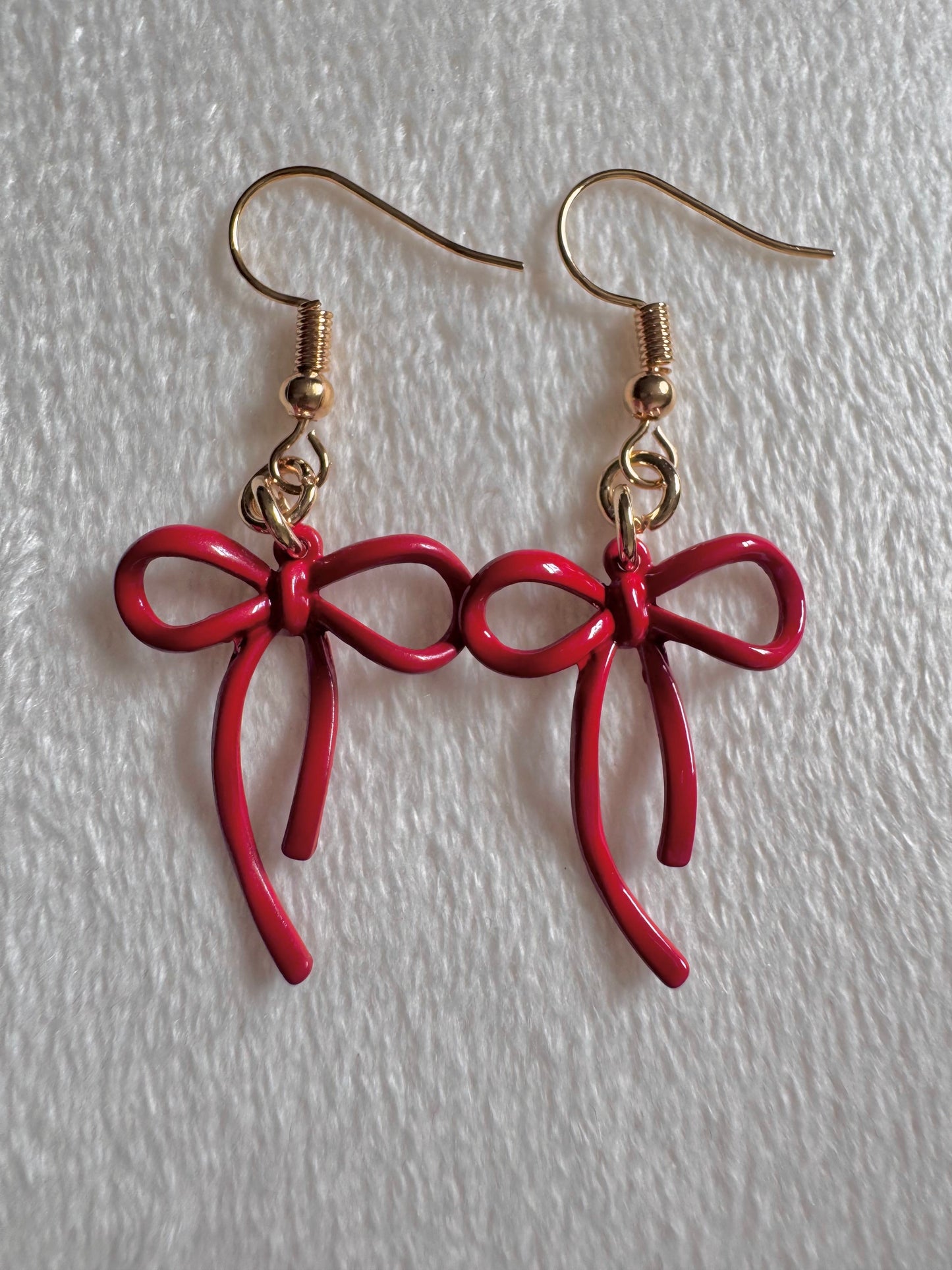 red enamel bow earrings