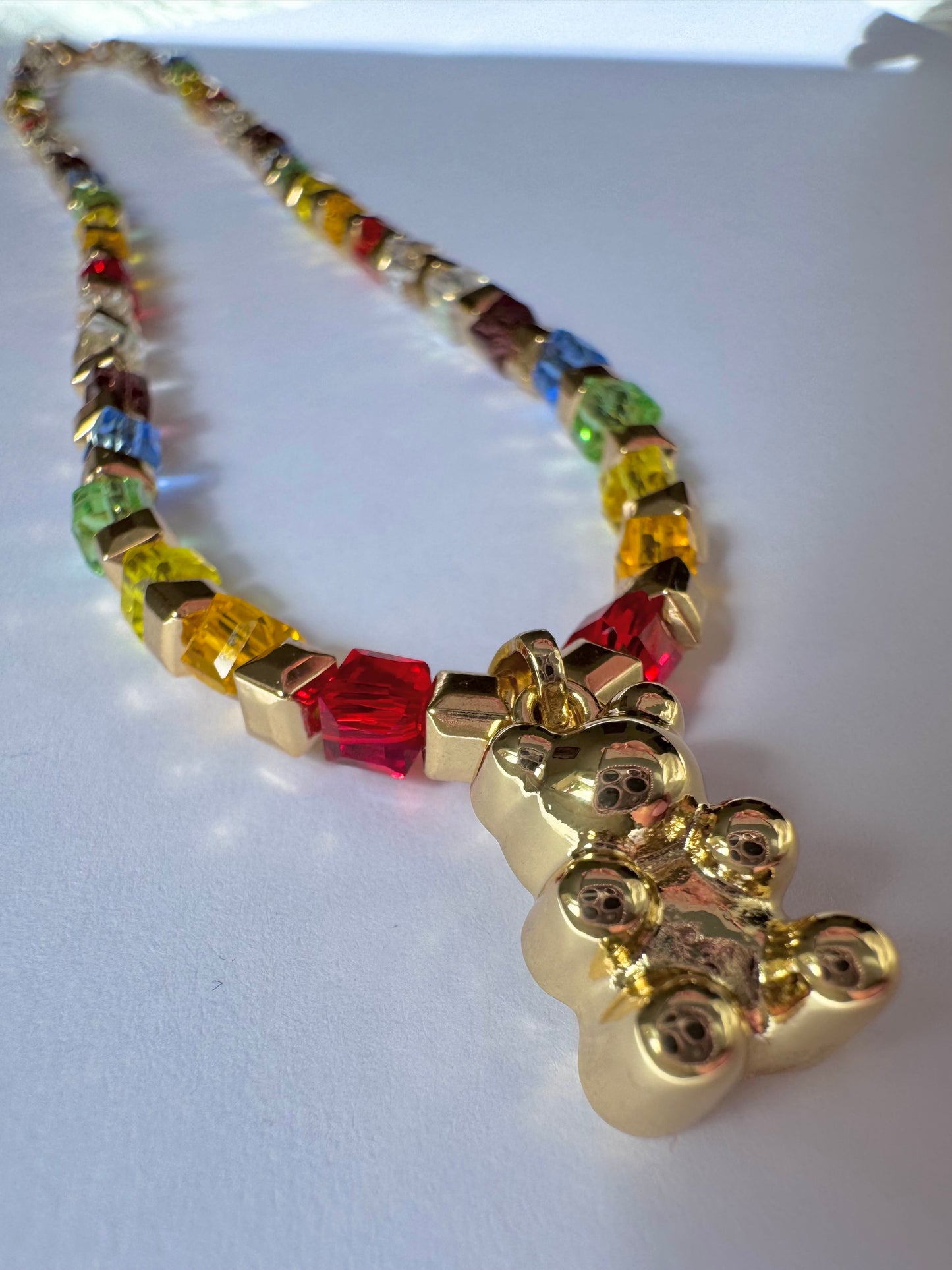 gold gummy bear rainbow necklace