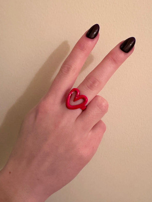 red enamel heart ring