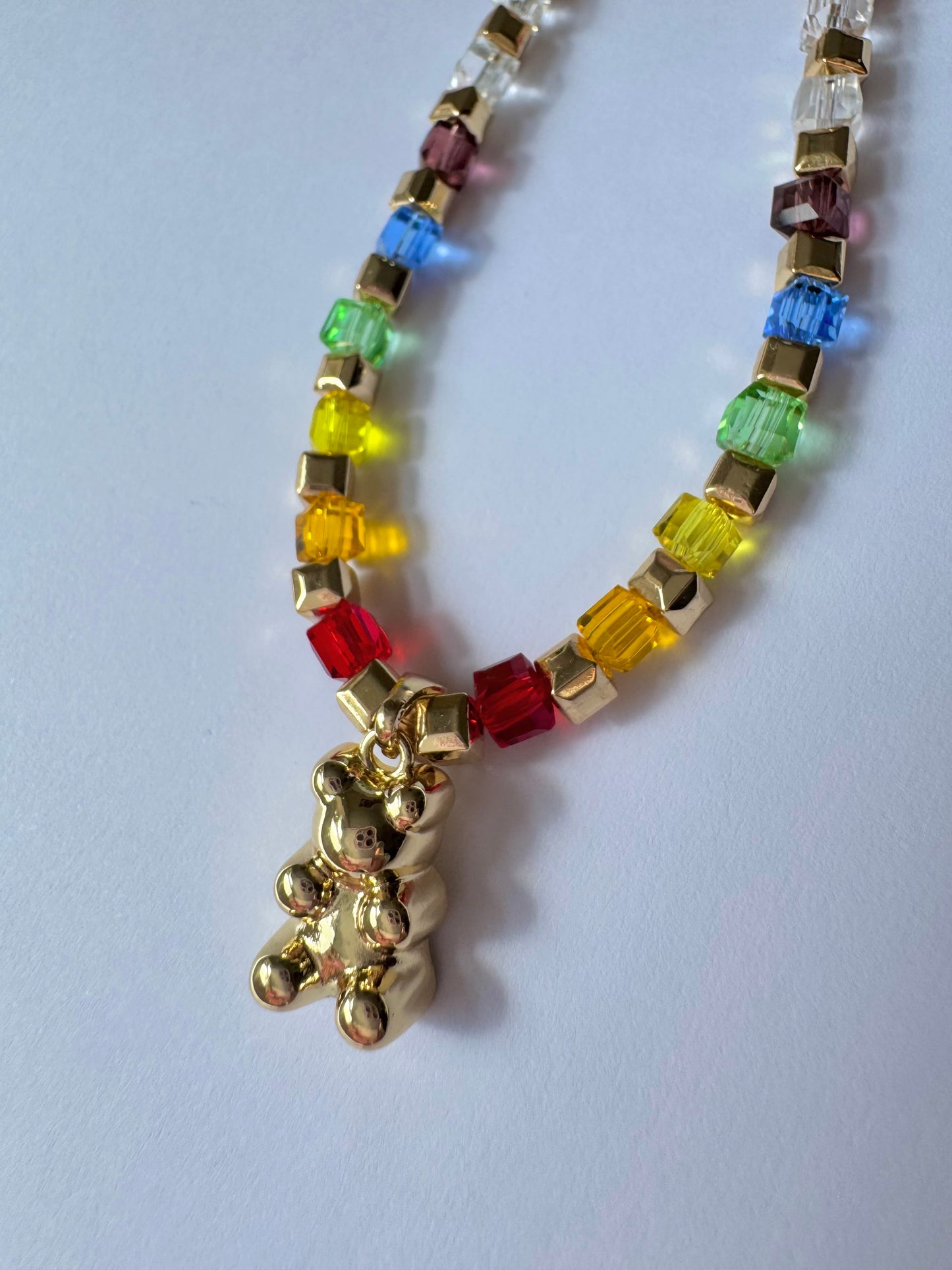 gold gummy bear rainbow necklace