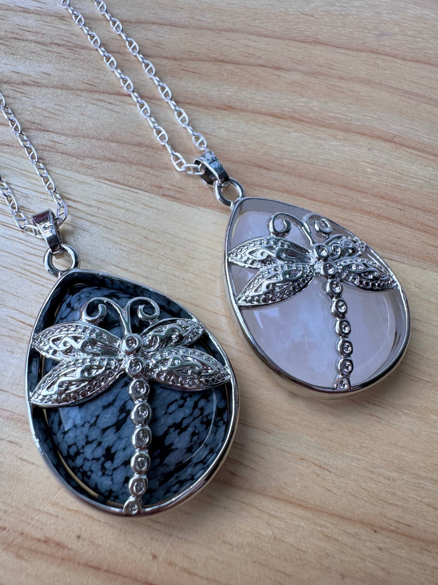 snowflake obsidian dragonfly pendant necklace