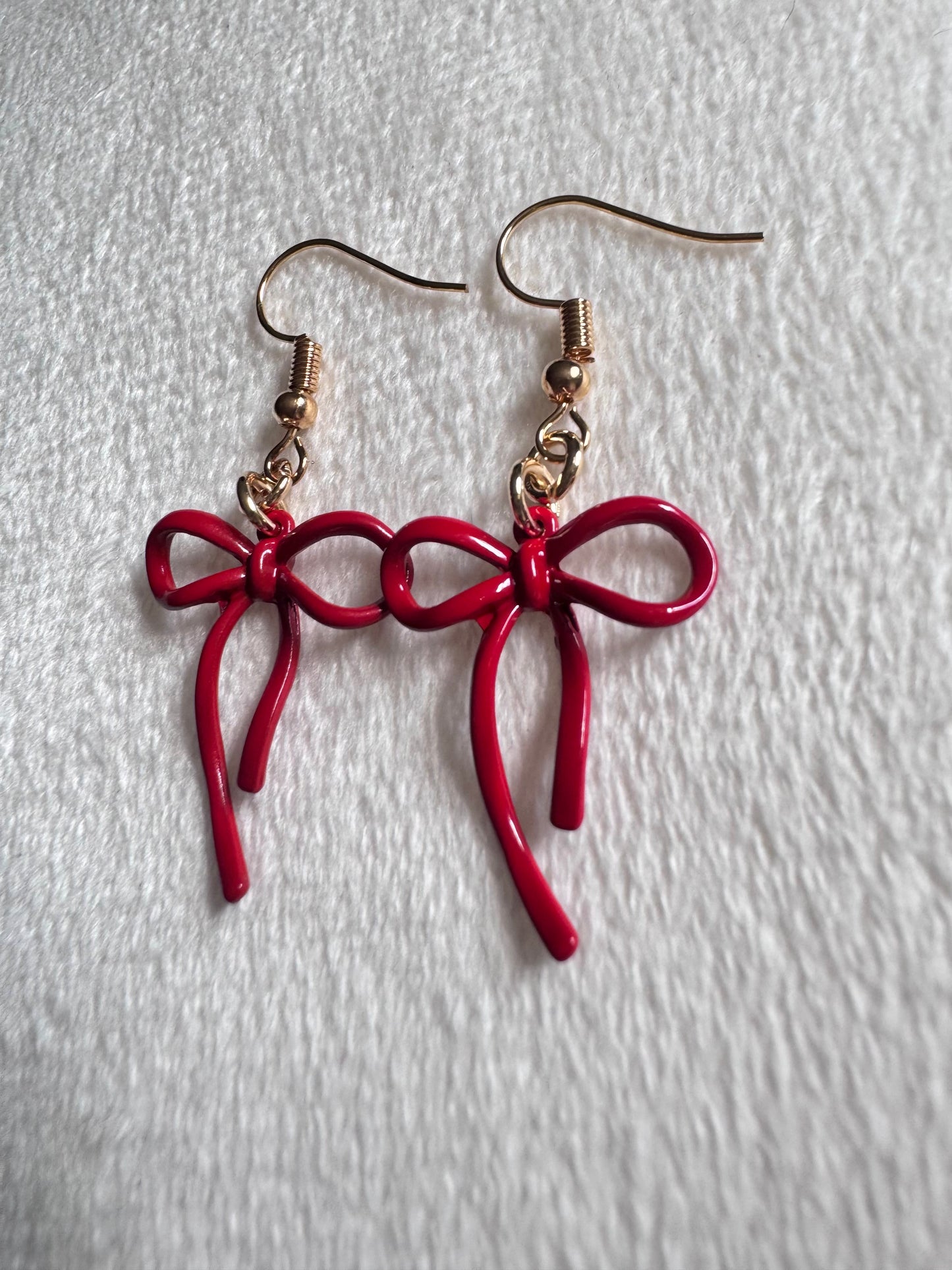 red enamel bow earrings