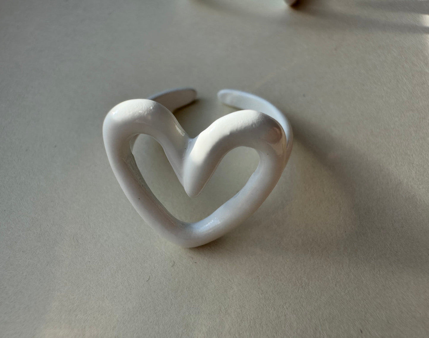 white enamel heart ring