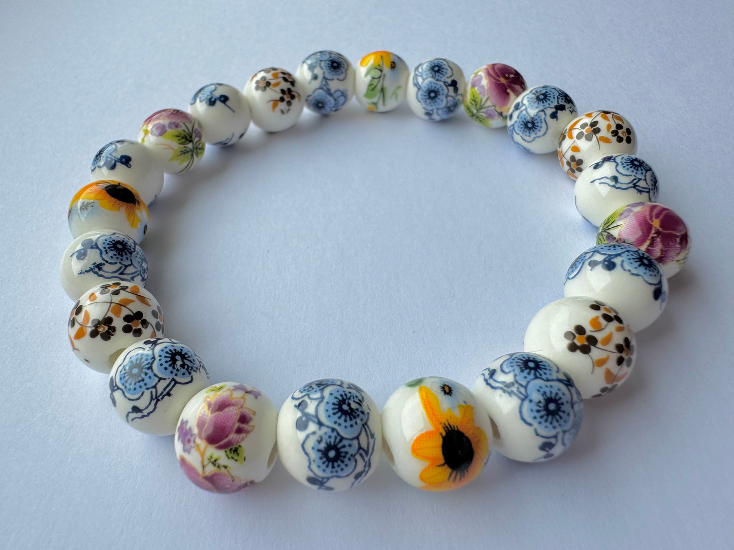 ceramic flower bead bracelet