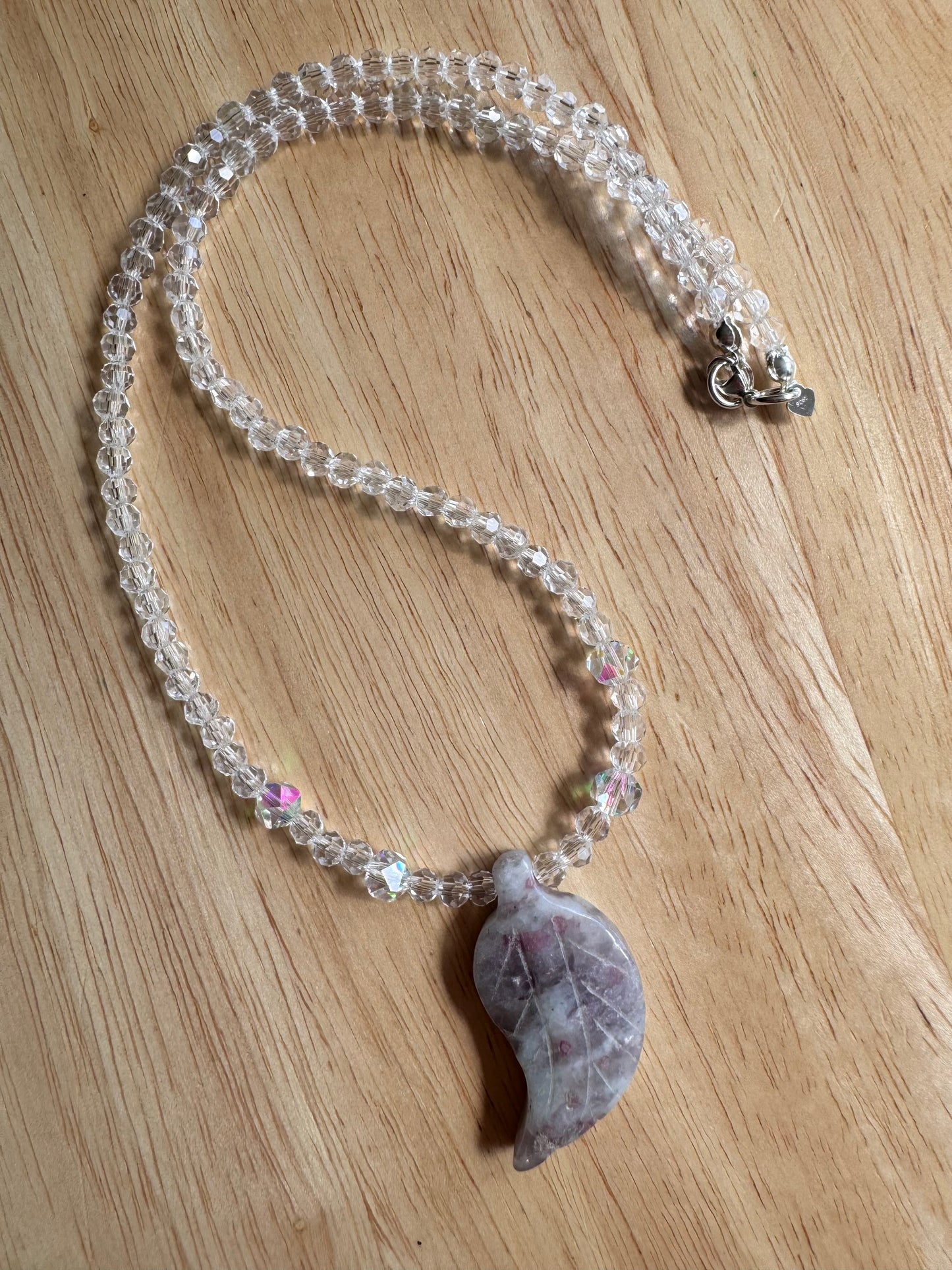 Lilac Jasper leaf pendant necklace