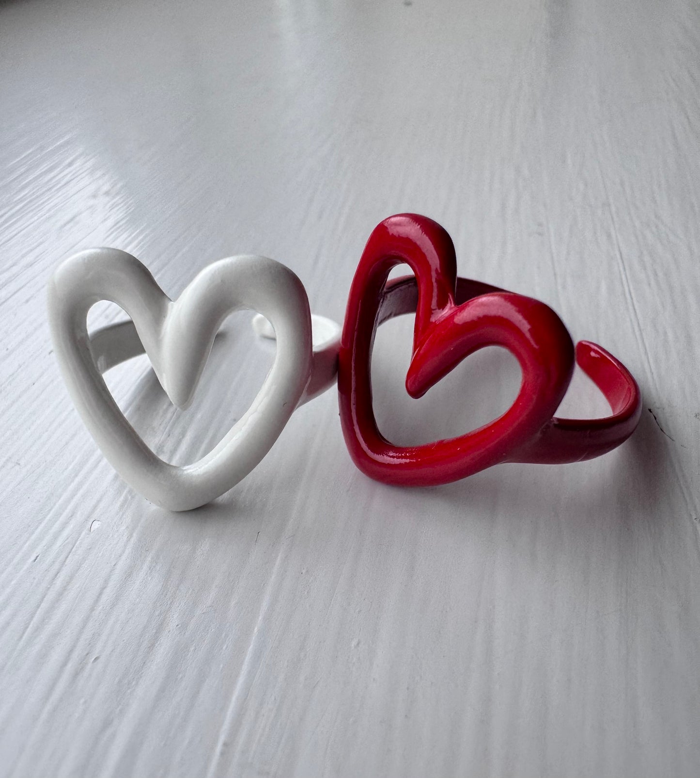 white enamel heart ring