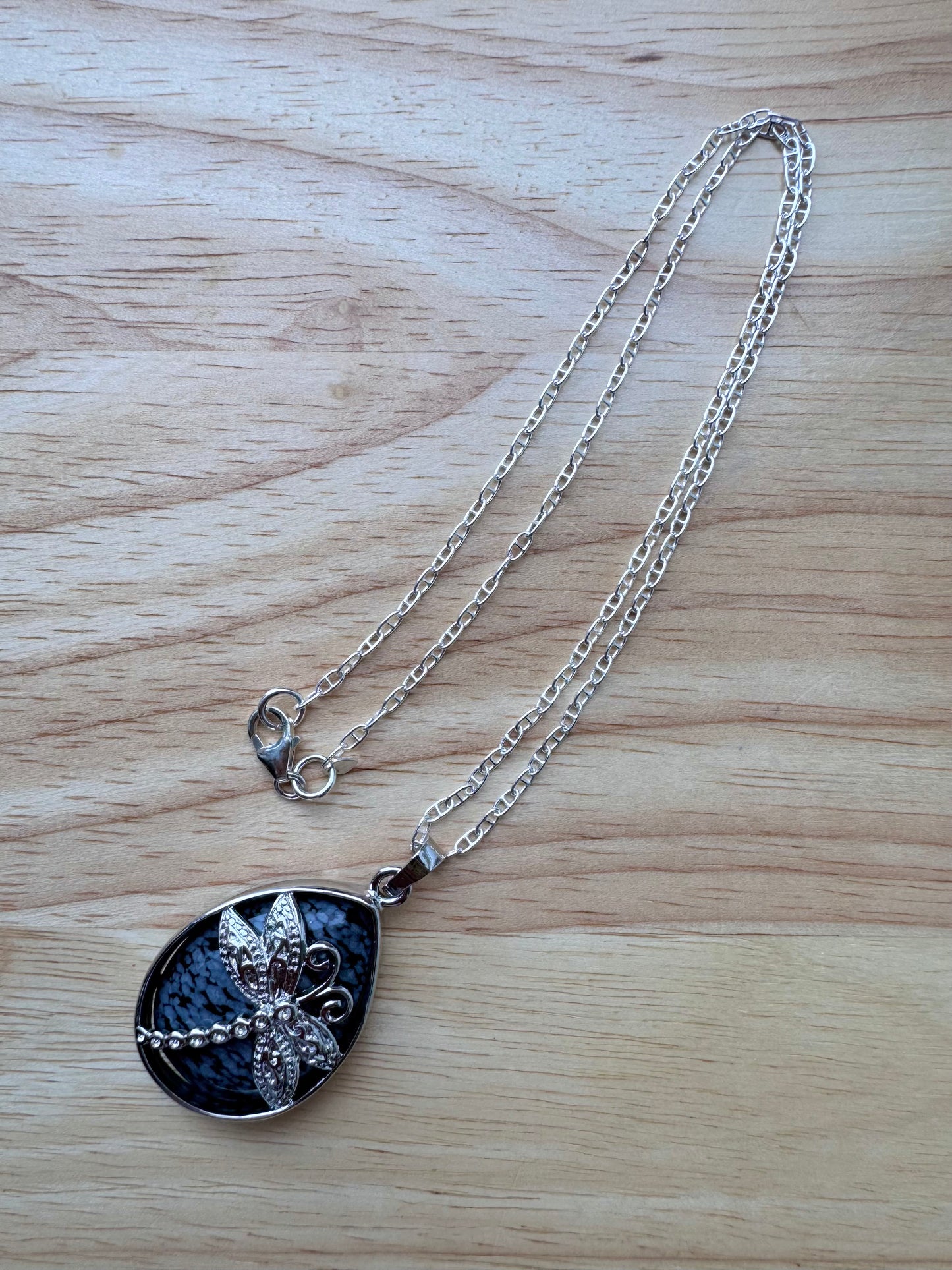 snowflake obsidian dragonfly pendant necklace