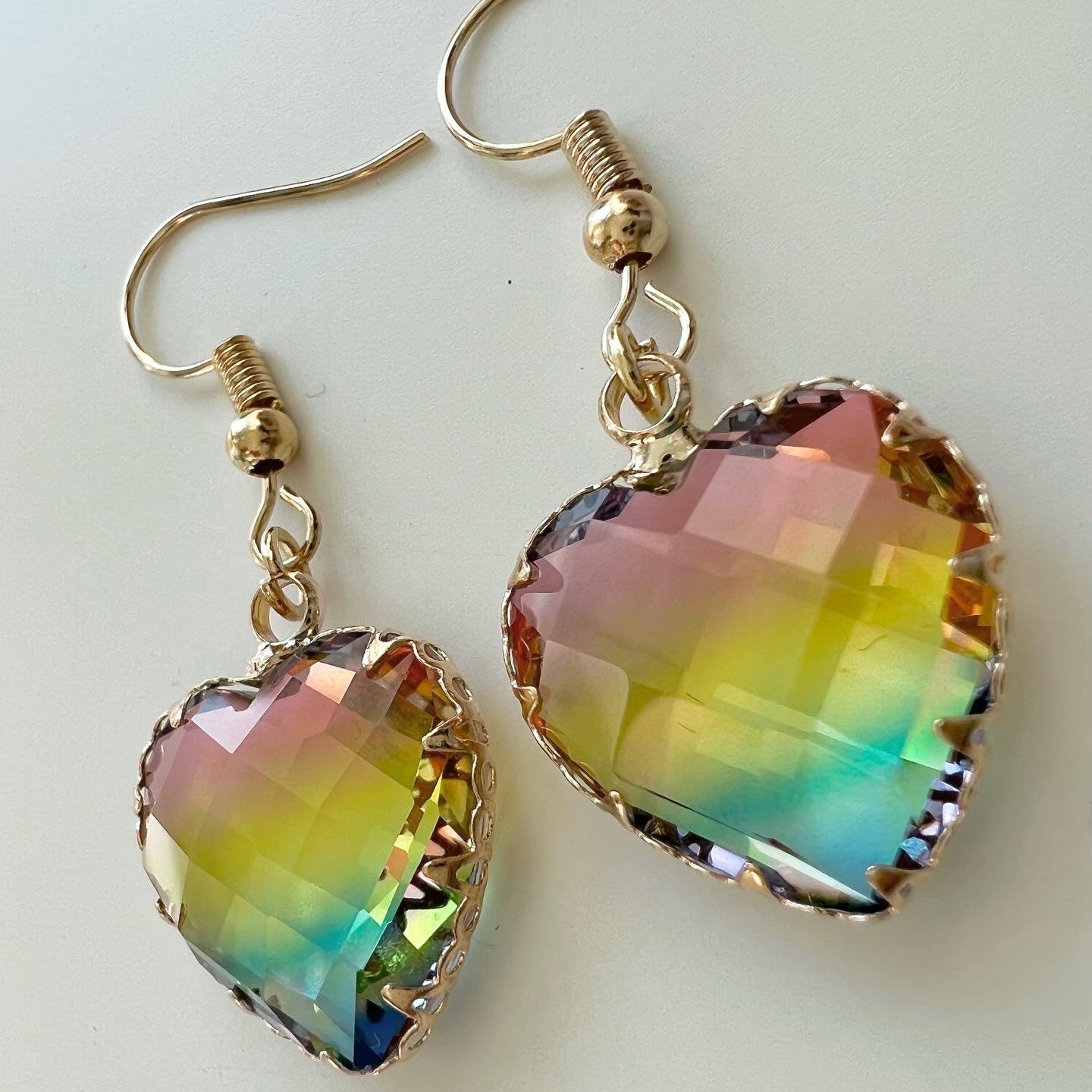 Glass rainbow heart earrings