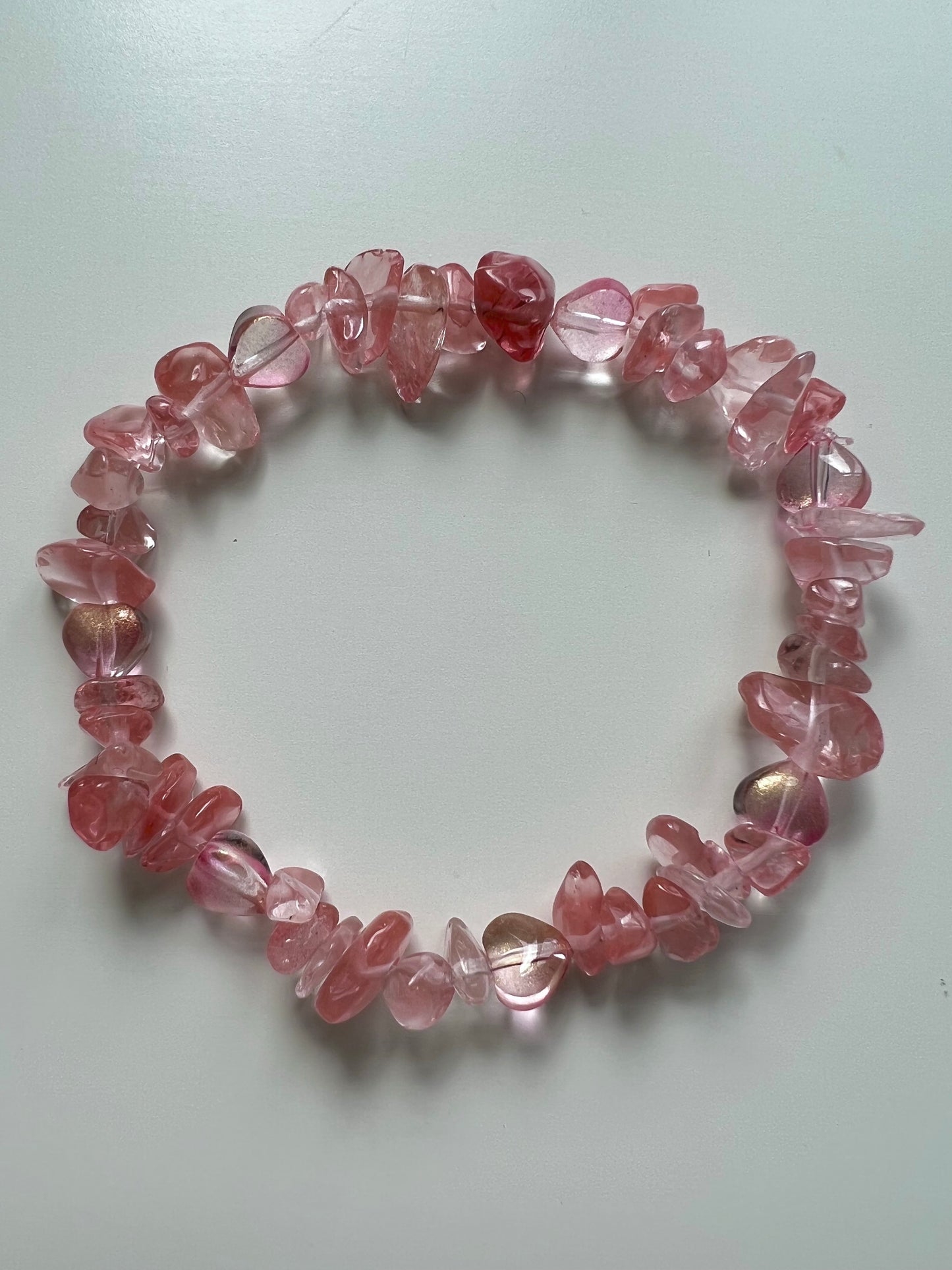 Cherry quartz & hearts stretch bracelet