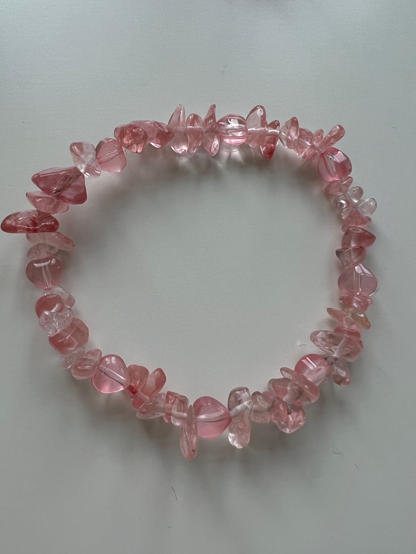 Cherry quartz & hearts stretch bracelet