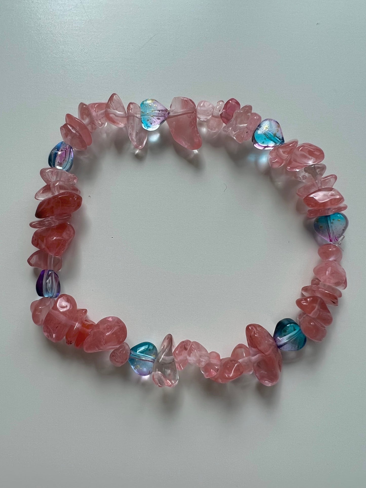 Cherry quartz & hearts stretch bracelet