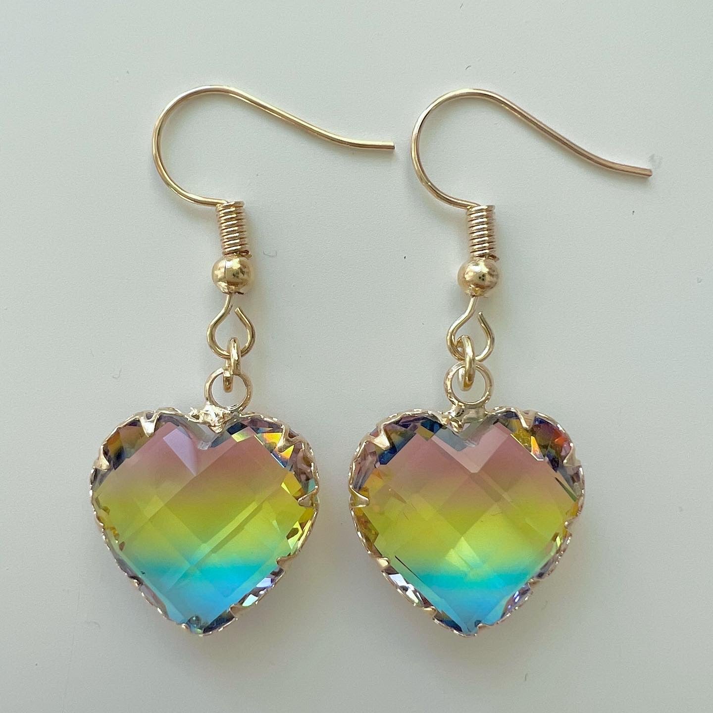 Glass rainbow heart earrings