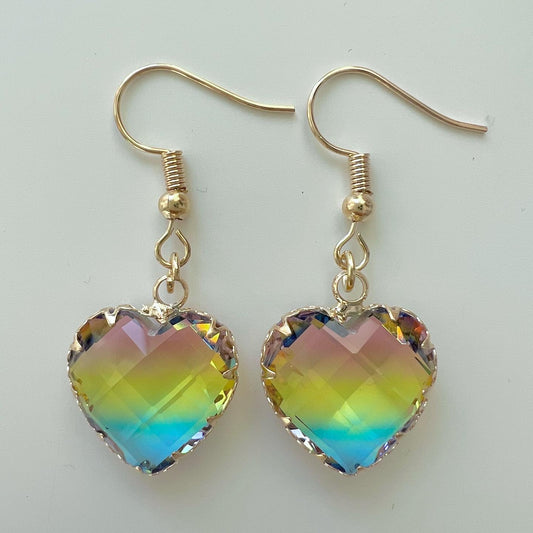 Glass rainbow heart earrings