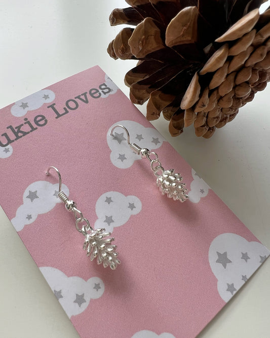 Silver pine cone earrings