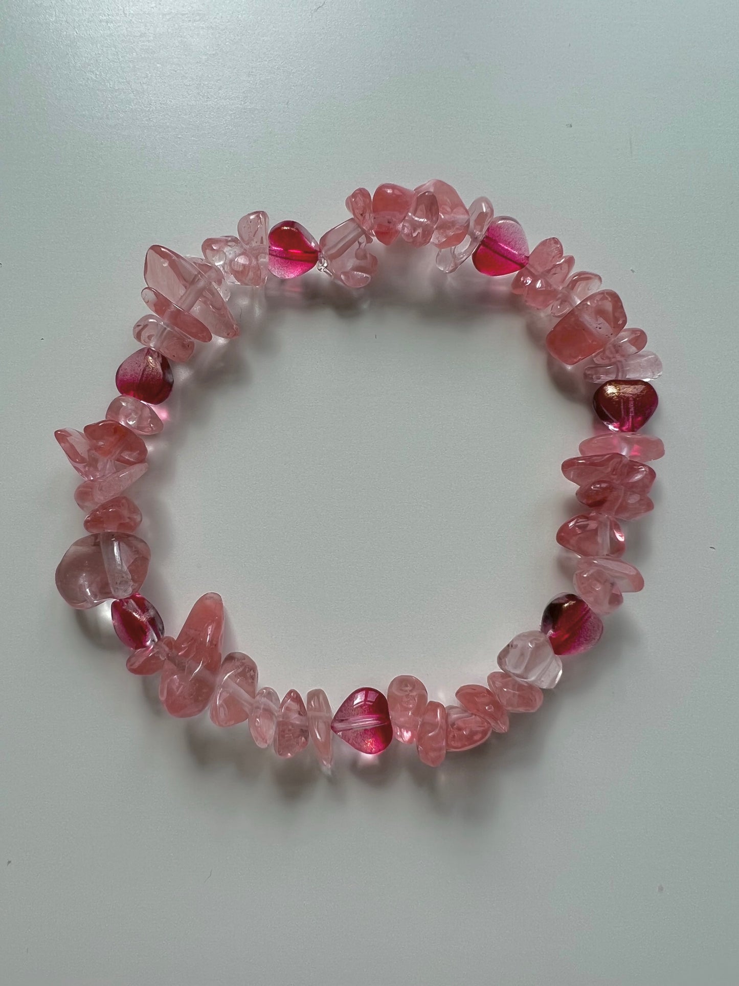 Cherry quartz & hearts stretch bracelet