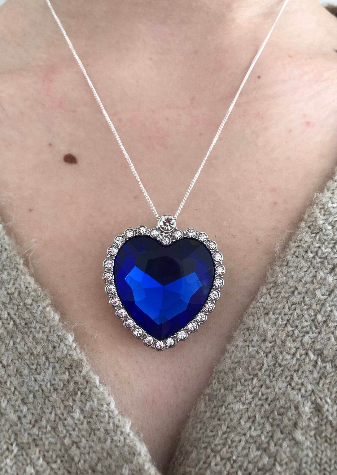 Blue ocean diamante heart pendant necklace