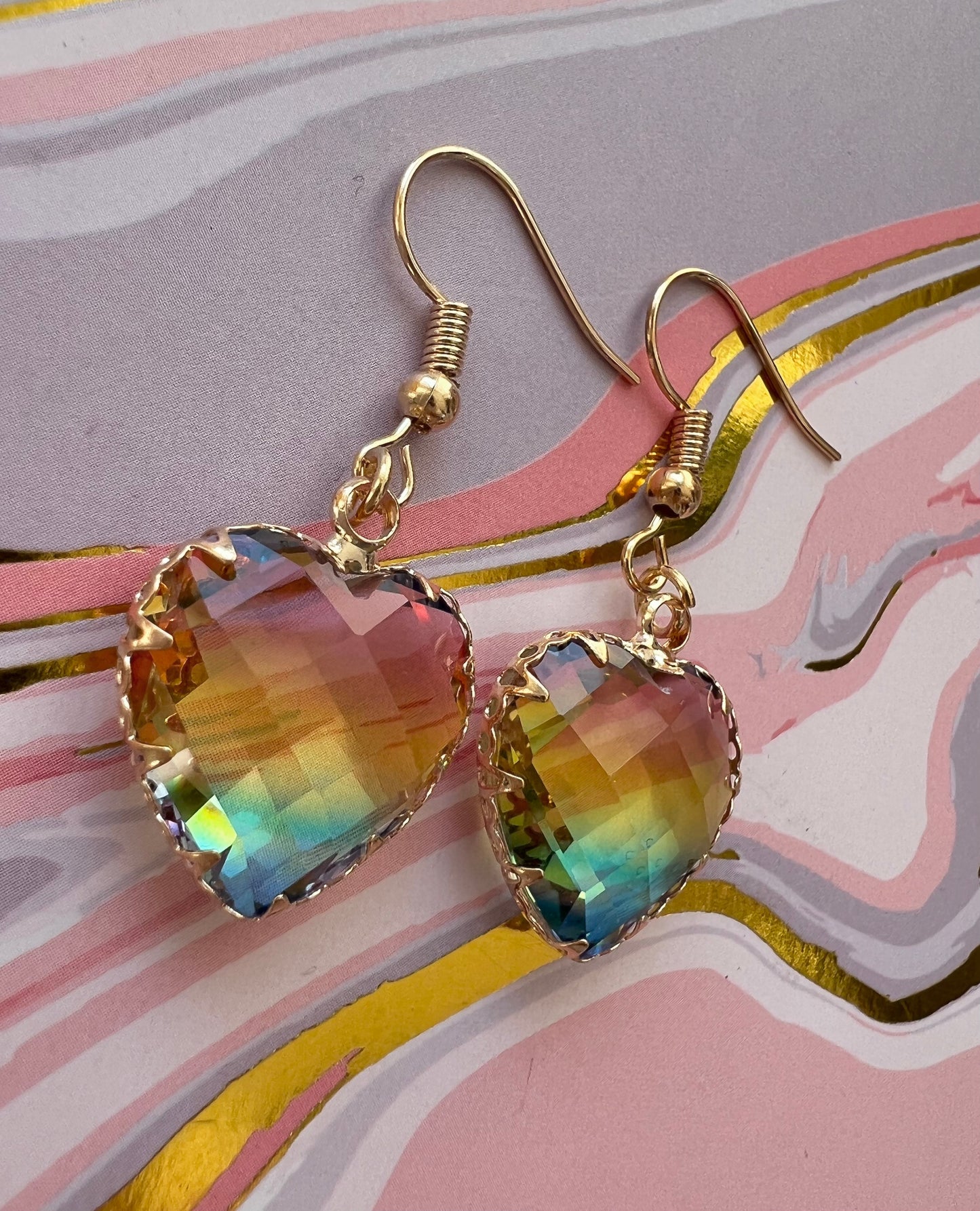 Glass rainbow heart earrings